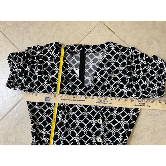 NWT Talbots M Black White Dot Print Faux Wrap belted Dress button accents - Picture 8 of 12